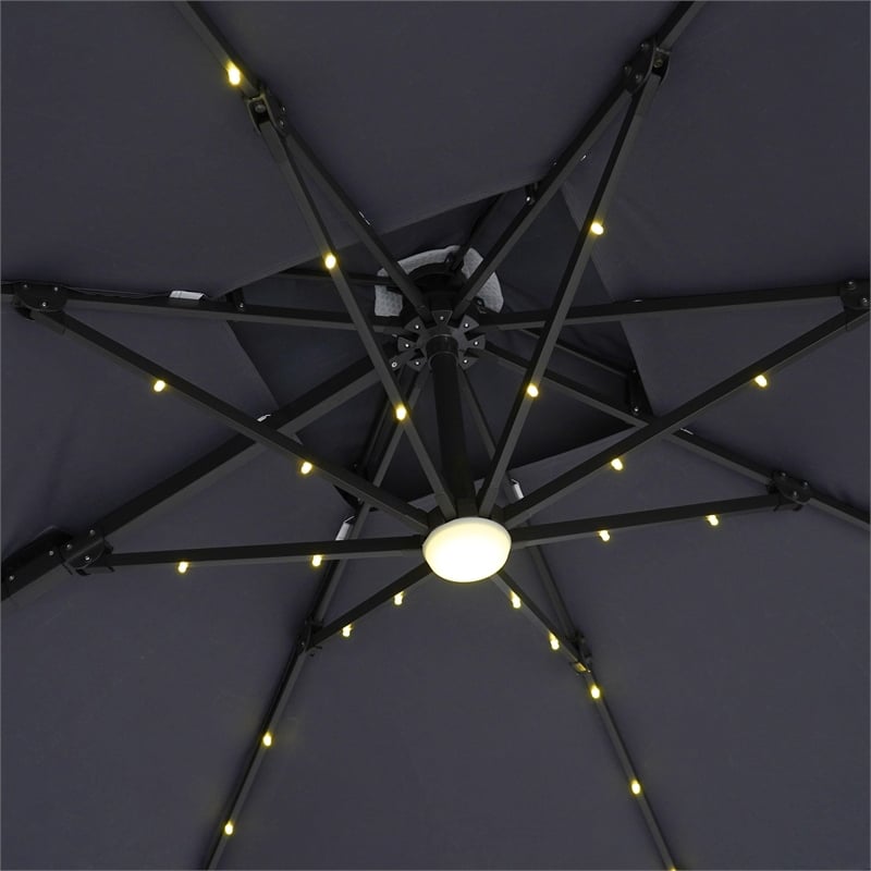 Afuera Living Aluminum LED Red Double Top Square Umbrella with Solar Panel