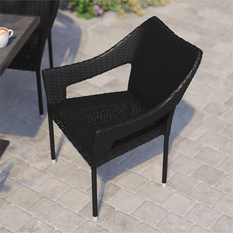 Afuera Living Rattan Patio Dining Chair with Arms in Black