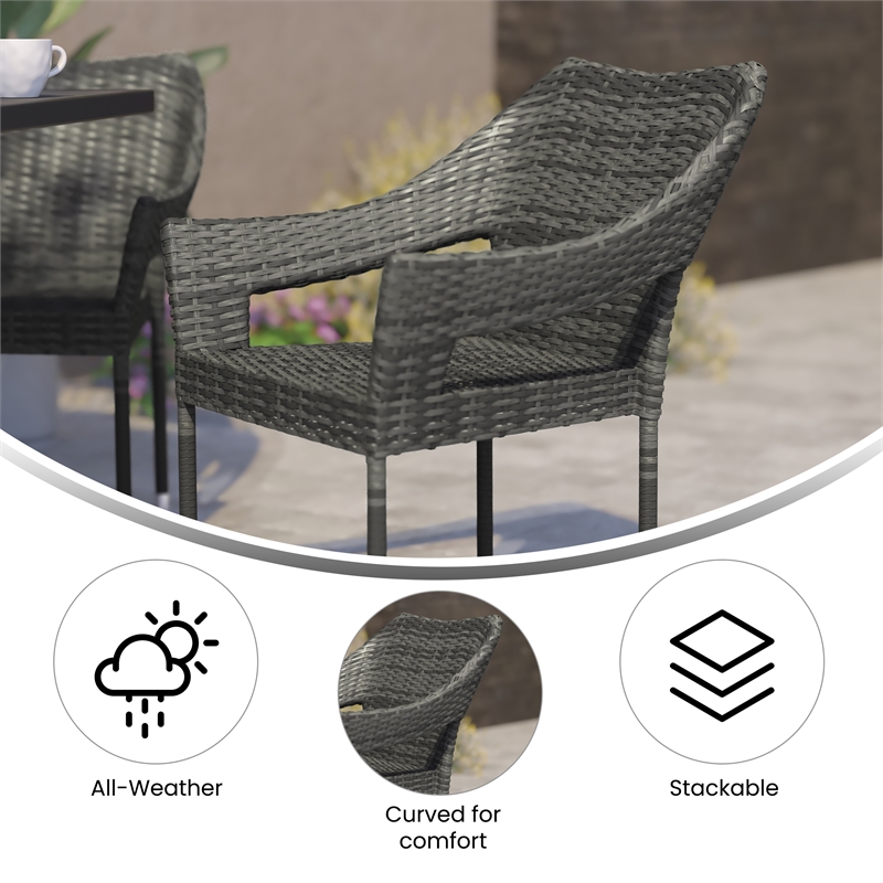 Afuera Living All-Weather Rattan Patio Chairs in Gray with Arms