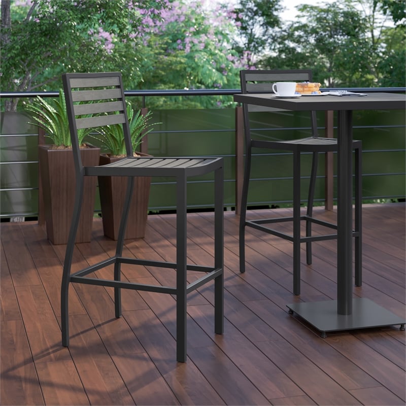 Afuera Living Aluminum Armless Bar Stool in Gray Wash