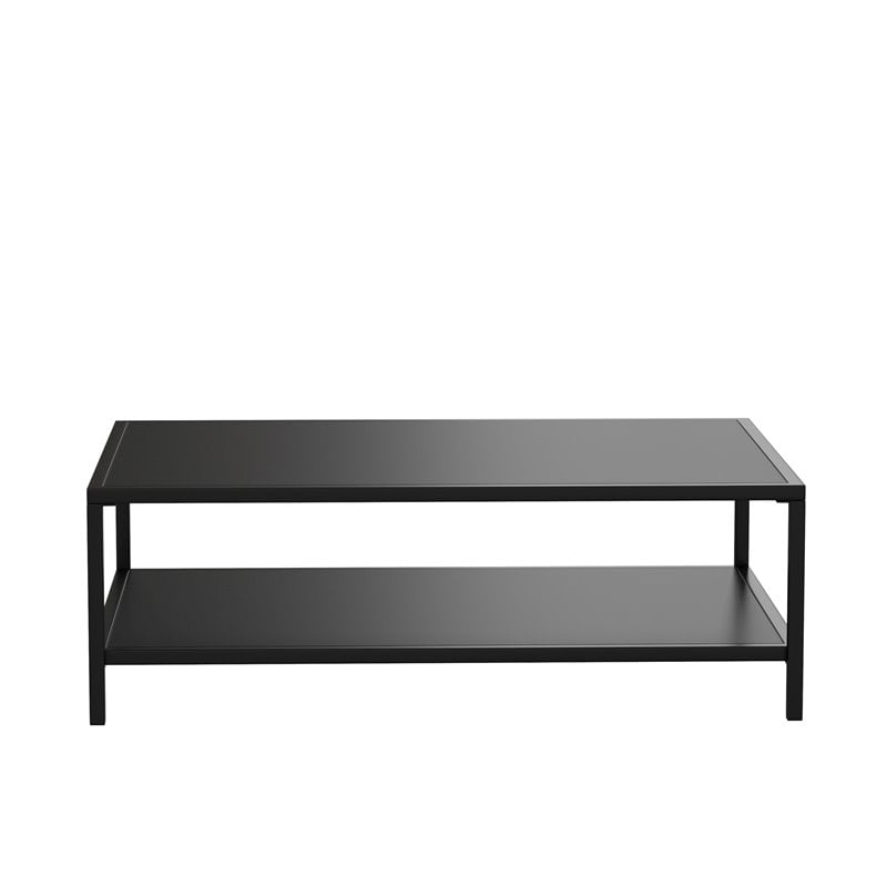 Afuera Living 2-Tier All-Weather Metal Coffee Table in Black for Patio Spaces