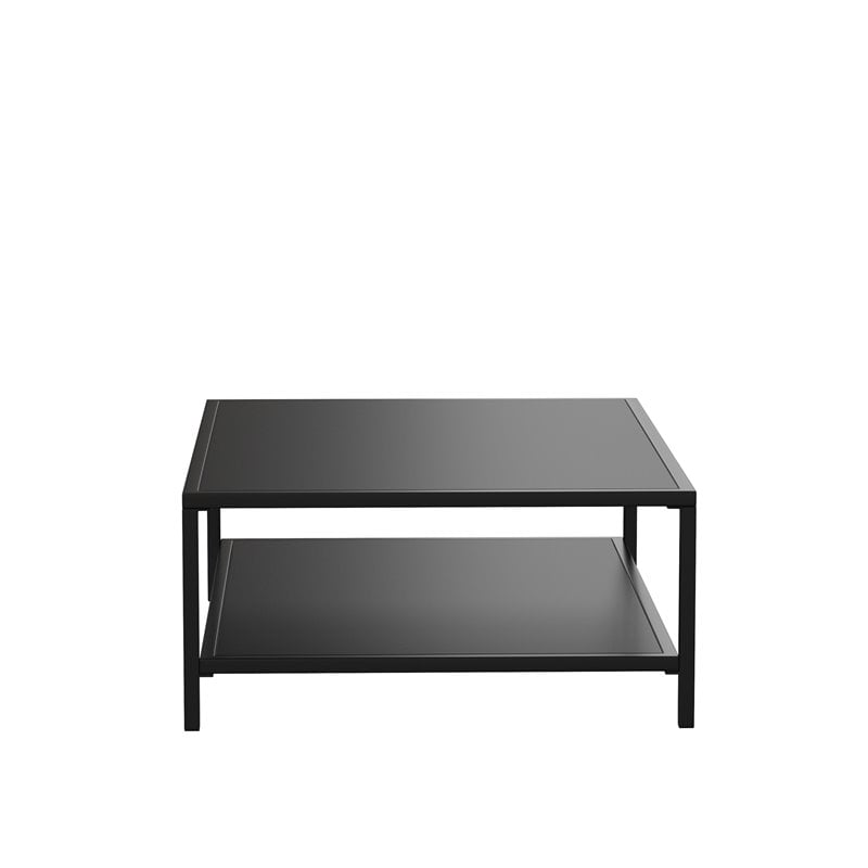 Afuera Living 2-Tier All-Weather Metal Coffee Table in Black for Patio Spaces