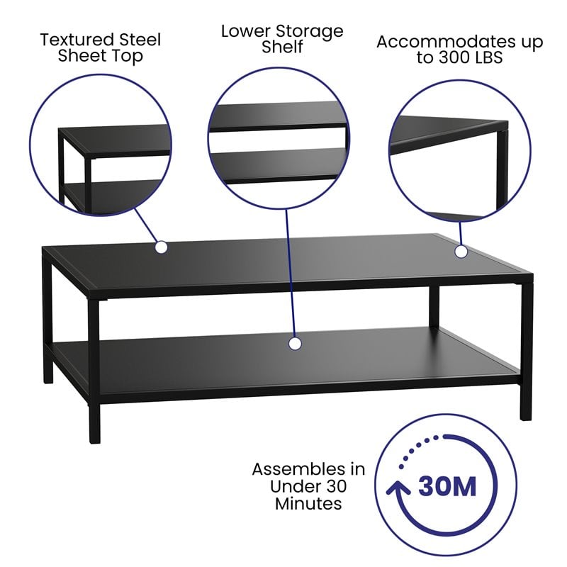 Afuera Living 2-Tier All-Weather Metal Coffee Table in Black for Patio Spaces