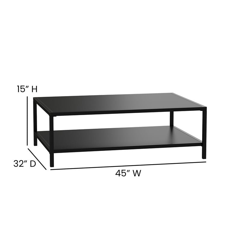 Afuera Living 2-Tier All-Weather Metal Coffee Table in Black for Patio Spaces