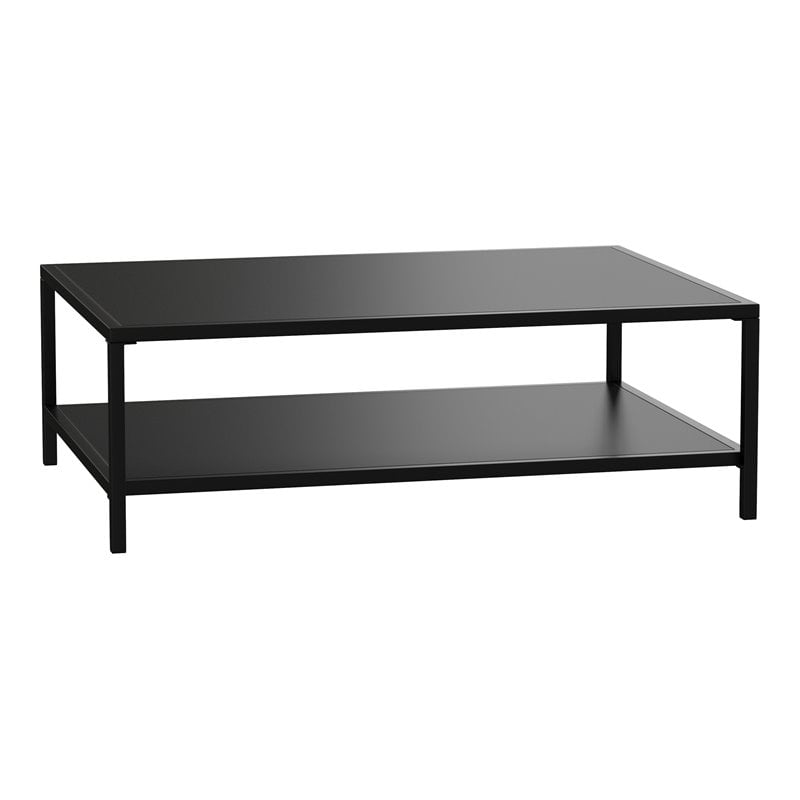 Afuera Living 2-Tier All-Weather Metal Coffee Table in Black for Patio Spaces