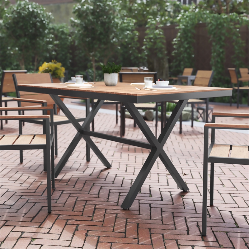 Afuera Living 59x35.5 in Cross Frame Patio Table in Natural Finish