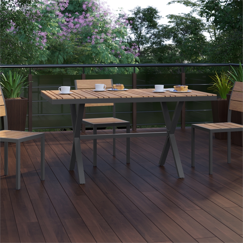 Afuera Living 59x35.5 in Cross Frame Patio Table in Natural Finish