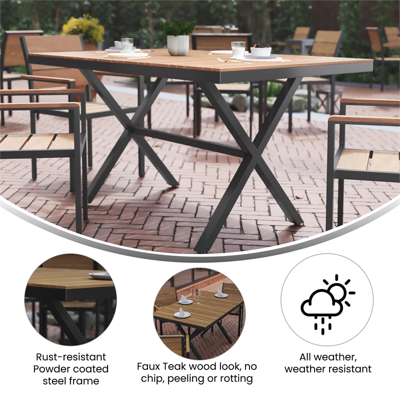 Afuera Living 59x35.5 in Cross Frame Patio Table in Natural Finish