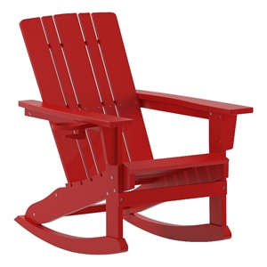 Afuera Living Plastic Rocking Adirondack Chair with Cupholder in Red