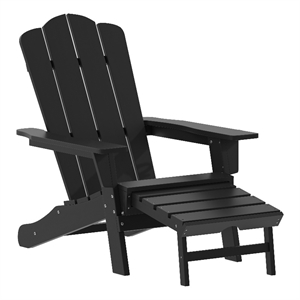 Afuera Living Plastic Adirondack Chair with Ottoman in Black