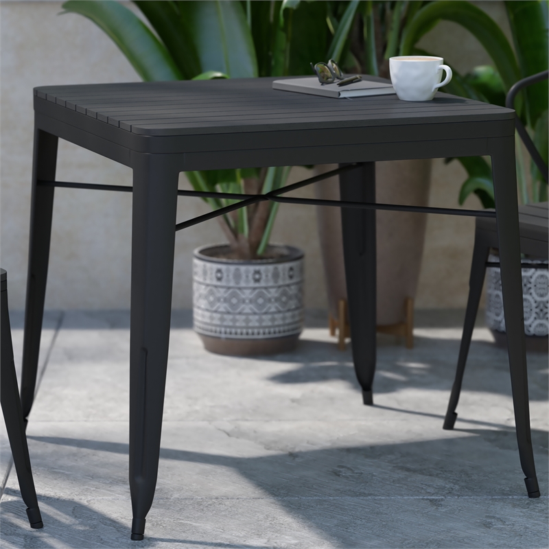 Afuera Living Metal Patio Table with Poly Resin Slatted Top in Black