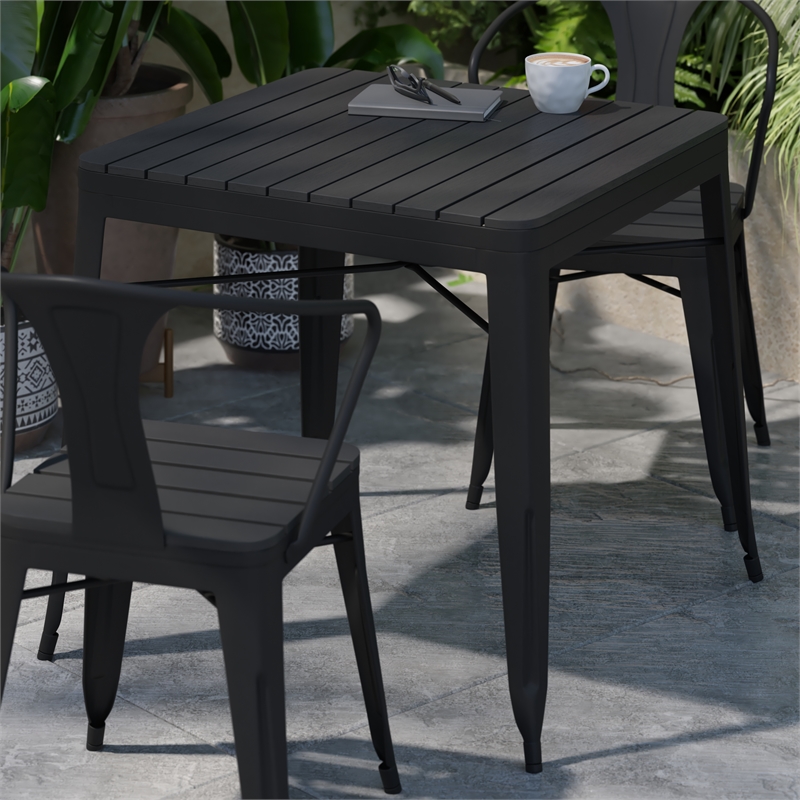 Afuera Living Metal Patio Table with Poly Resin Slatted Top in Black