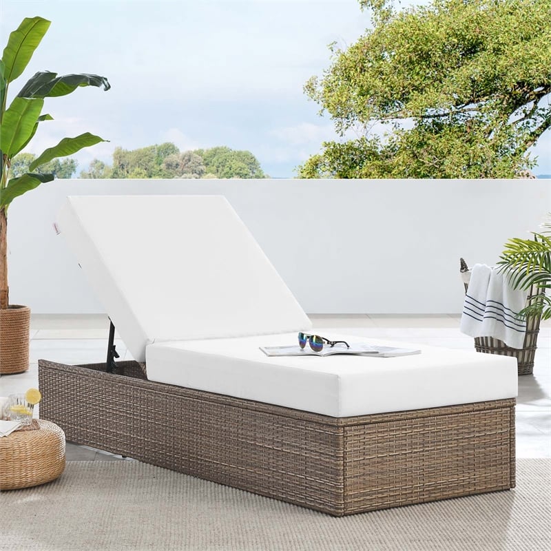 Afuera Living Synthetic Rattan Outdoor Chaise Lounge in White