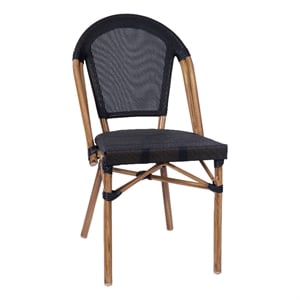 Afuera Living Aluminum Bistro Chair with Fabric Seat in Black and Natural