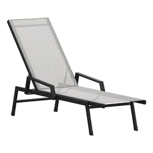 Afuera Living 5-Position Metal Chaise Lounge Chair with Arms in Gray and Black