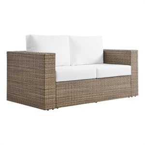 Afuera Living Outdoor Rattan Loveseat in Cappuccino and White
