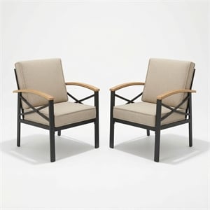 Afuera Living 2 Piece Metal Patio Armchair Set with Beige Cushions