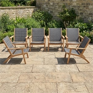 Afuera Living Patio Side Chair Set of 6 in Acacia Gray Wicker