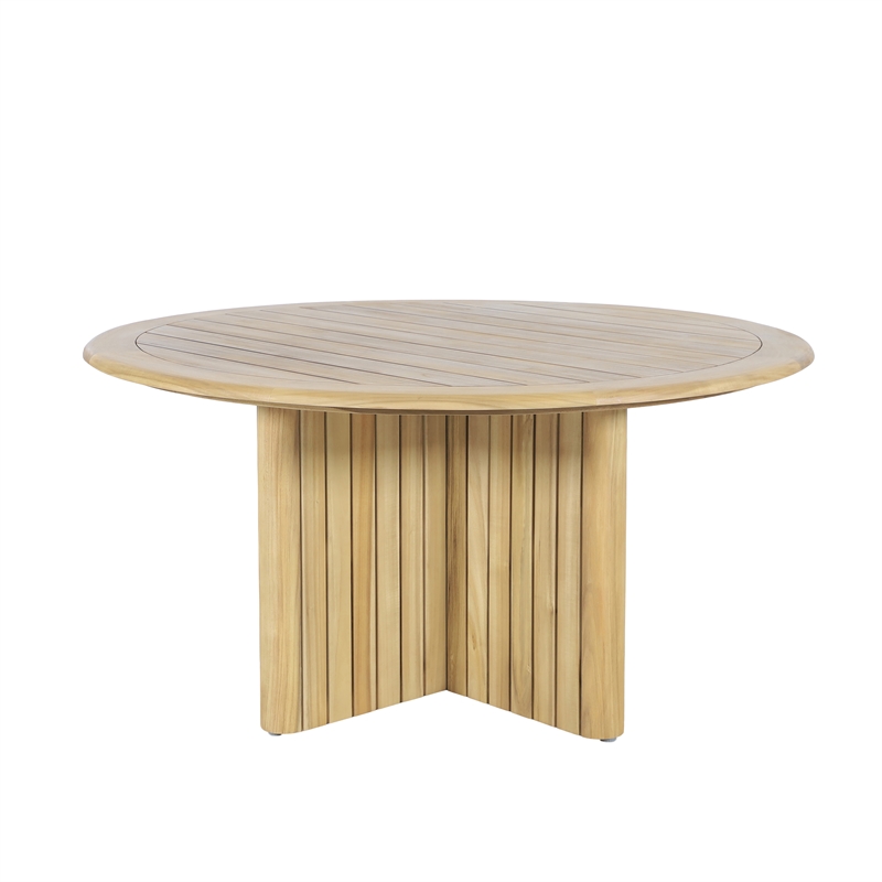 Afuera Living Wood Round Patio Dining Table in Natural Brown