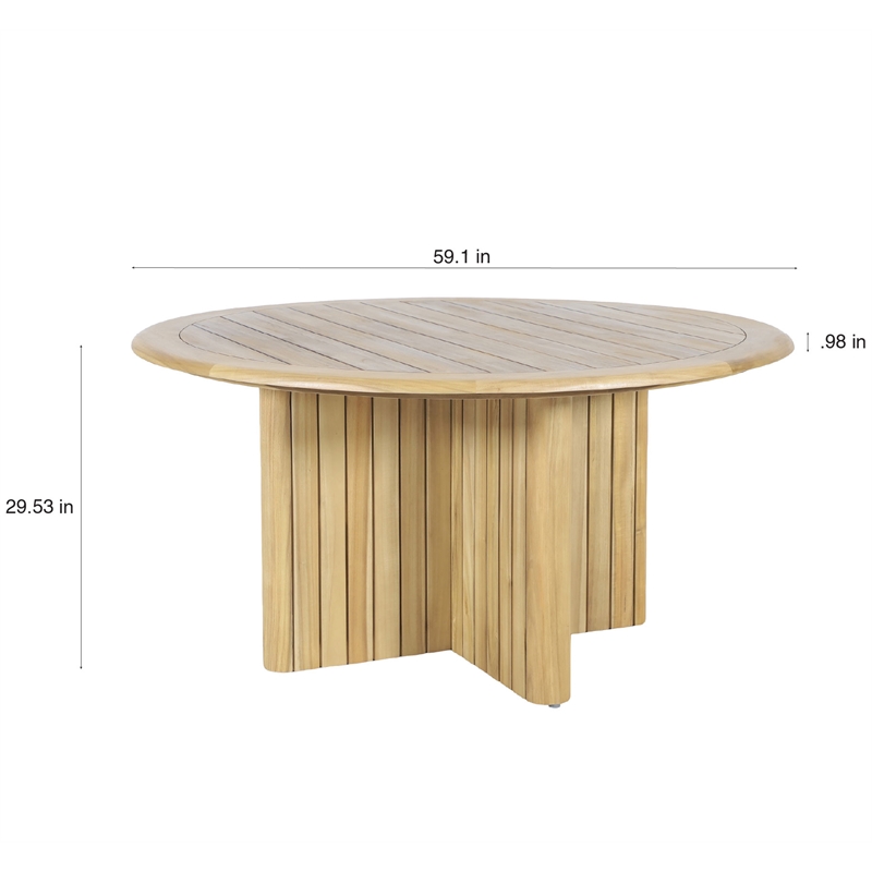 Afuera Living Wood Round Patio Dining Table in Natural Brown