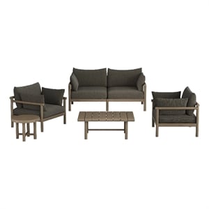 Afuera Living 5-Piece Outdoor Teak Furniture Set Weathered Gray with Cushions
