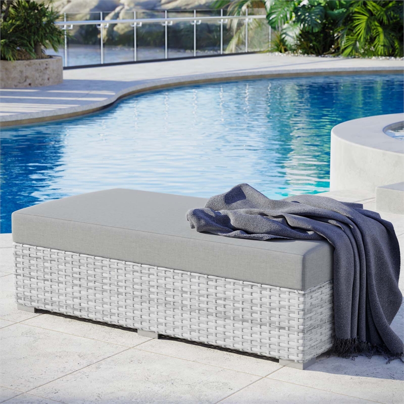 Afuera Living Rectangular Fabric Patio Ottoman in Light Gray Finish