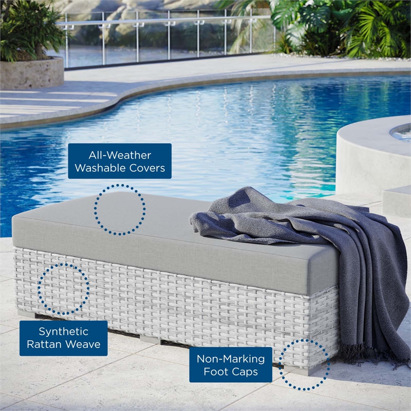 Afuera Living Rectangular Fabric Patio Ottoman in Light Gray Finish