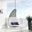 Afuera Living Rattan Patio Hanging Chaise Lounge Swing Chair in Light Gray White