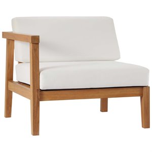 Afuera Living Teak Wood Outdoor Left-Arm Chair with White Cushions