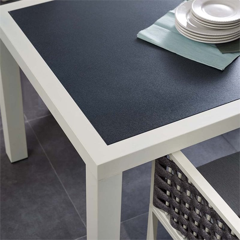 Afuera Living Rectangle Aluminum Patio Dining Table in White Gray