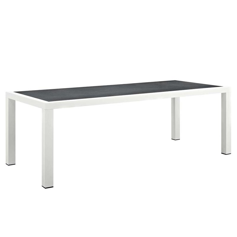 Afuera Living Rectangle Aluminum Patio Dining Table in White Gray