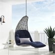 Afuera Living Rattan Hanging Chaise Lounge Swing Chair in Gray/Navy