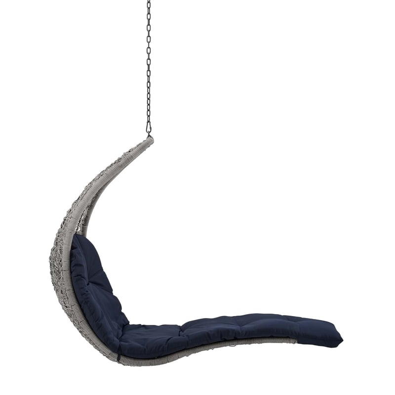 Afuera Living Rattan Hanging Chaise Lounge Swing Chair in Gray/Navy