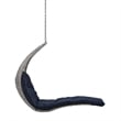Afuera Living Rattan Hanging Chaise Lounge Swing Chair in Gray/Navy
