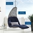 Afuera Living Rattan Hanging Chaise Lounge Swing Chair in Gray/Navy