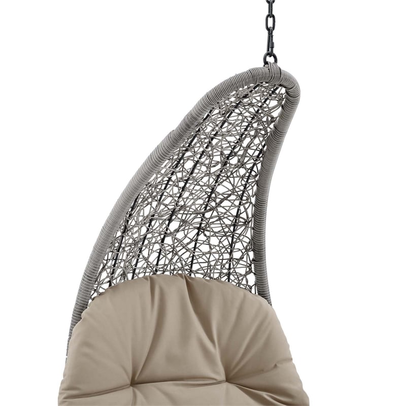 Afuera Living Rattan Hanging Chaise Lounge Swing Chair in Gray/Beige