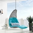 Afuera Living Rattan Hanging Chaise Lounge Swing Chair in Gray/Turquoise