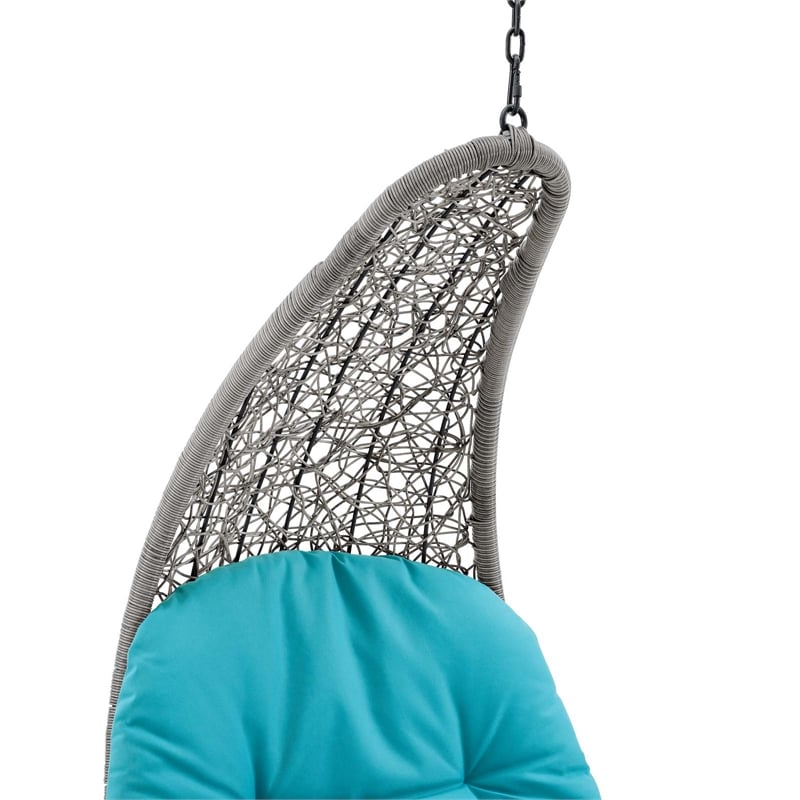 Afuera Living Rattan Hanging Chaise Lounge Swing Chair in Gray/Turquoise