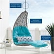 Afuera Living Rattan Hanging Chaise Lounge Swing Chair in Gray/Turquoise