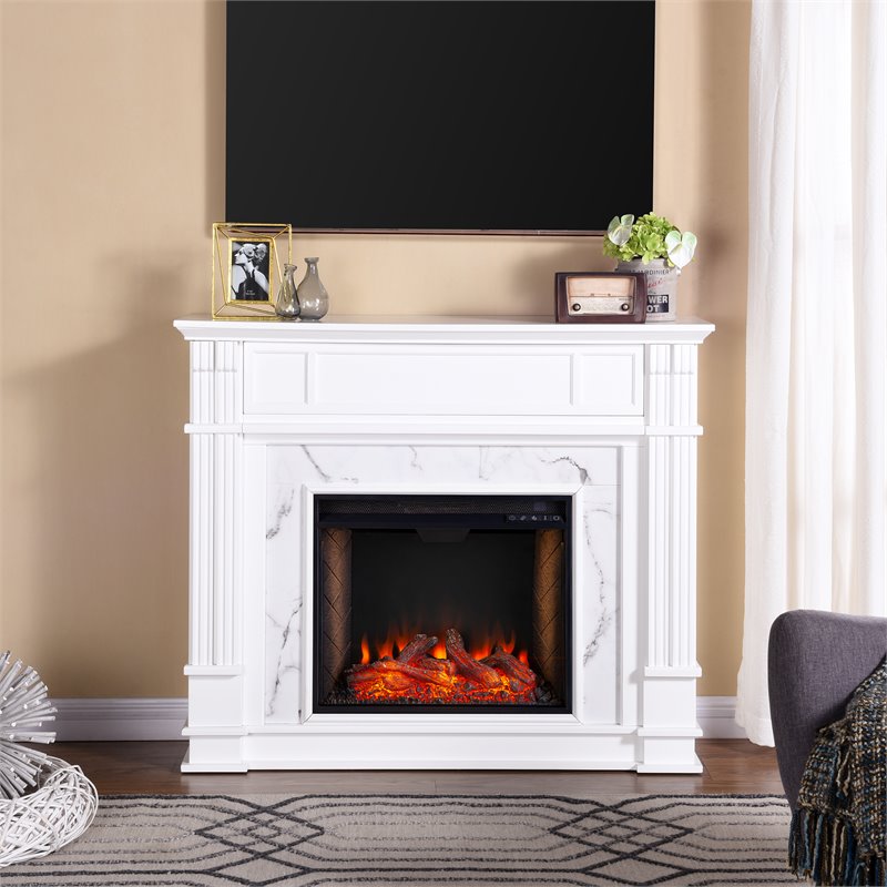 Afuera Living Smart Electric Media Fireplace in White Engineered Wood