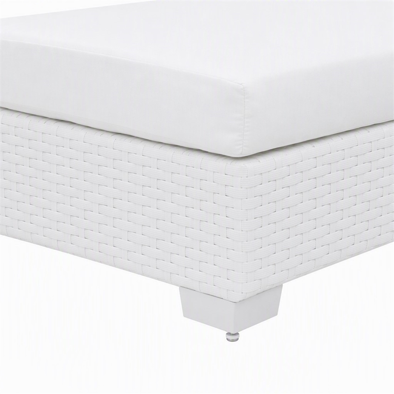 Afuera Living Rattan Patio Ottoman with Cushion in White Finish
