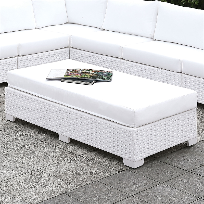 Afuera Living Rattan Patio Ottoman with Cushion in White Finish