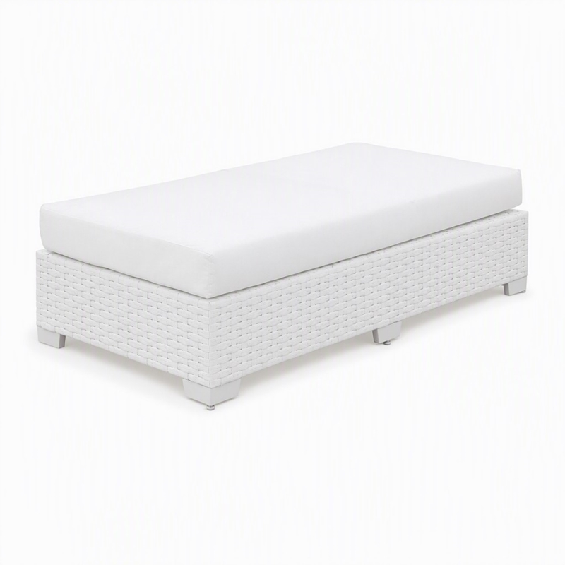 Afuera Living Rattan Patio Ottoman with Cushion in White Finish