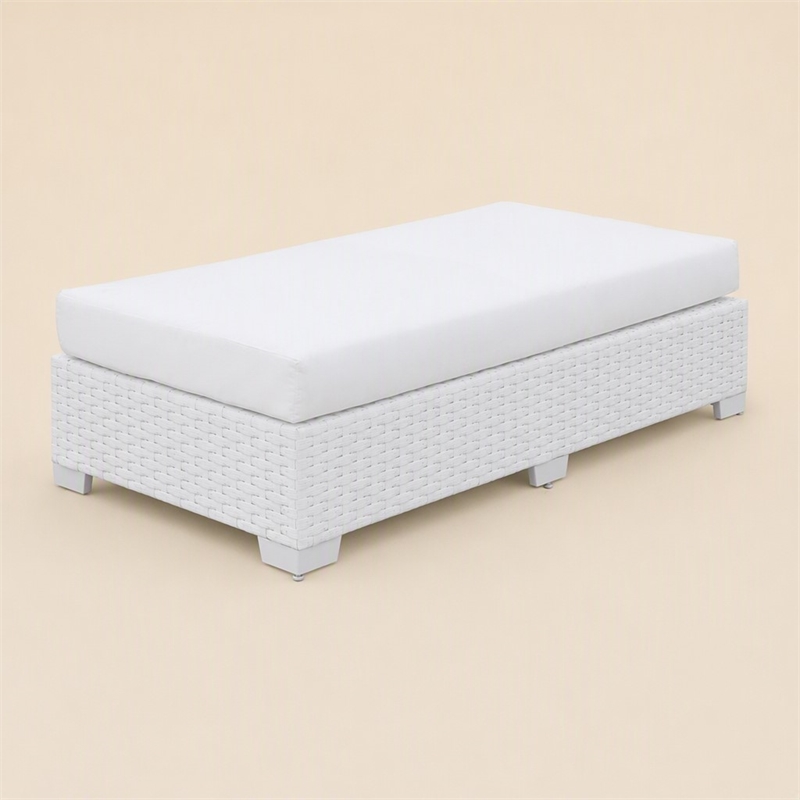 Afuera Living Rattan Patio Ottoman with Cushion in White Finish