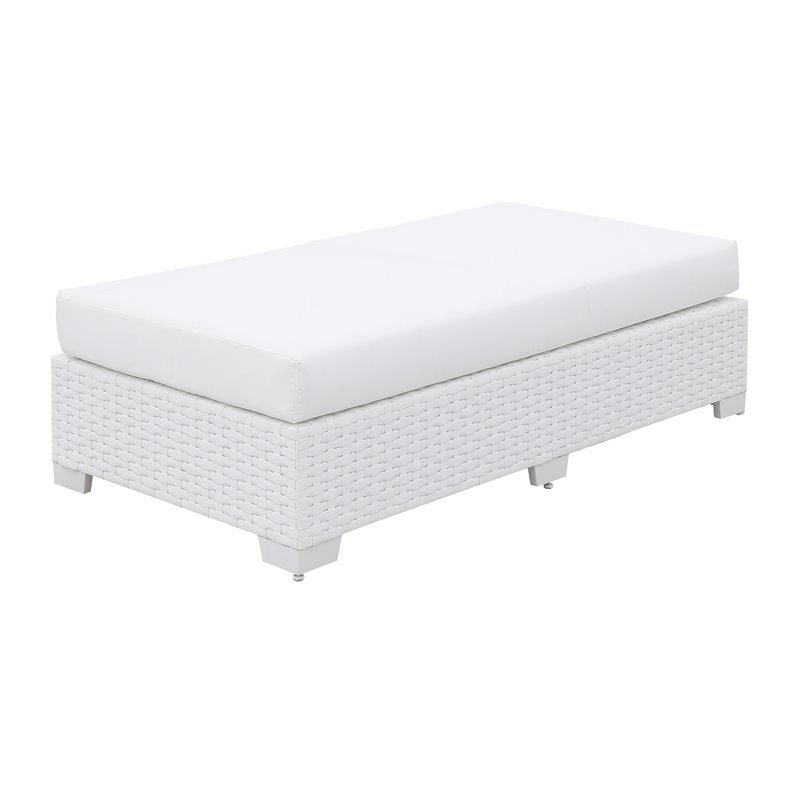 Afuera Living Rattan Patio Ottoman with Cushion in White Finish