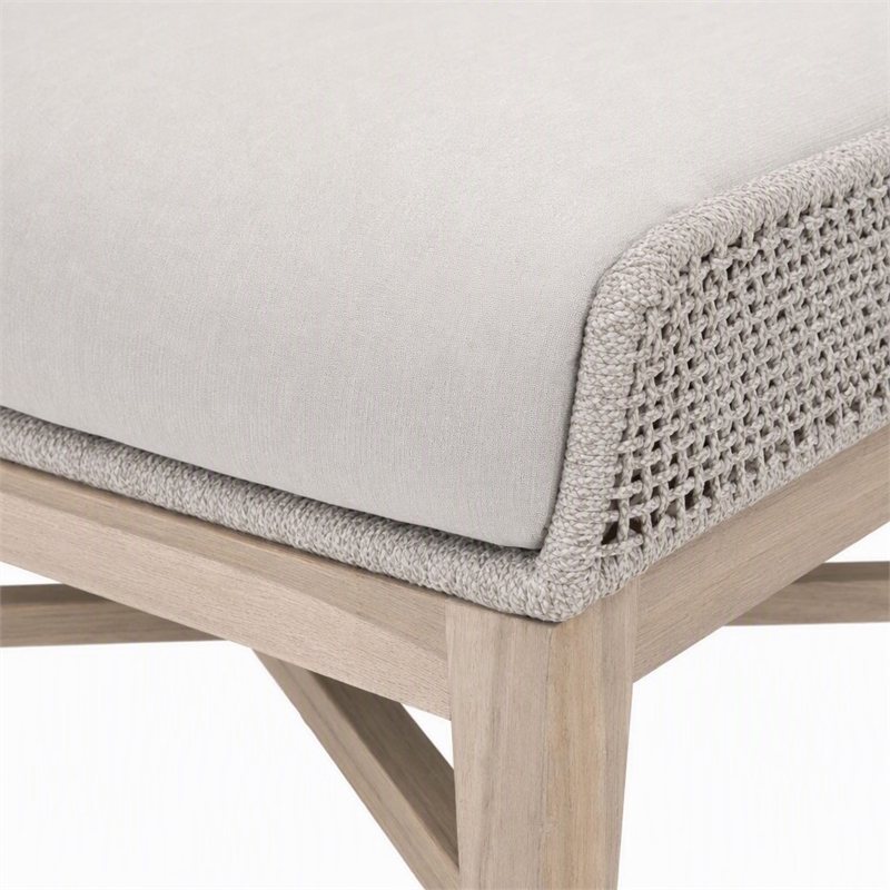 Afuera Living Outdoor Footstool with Teak Legs and Rope Design in Taupe