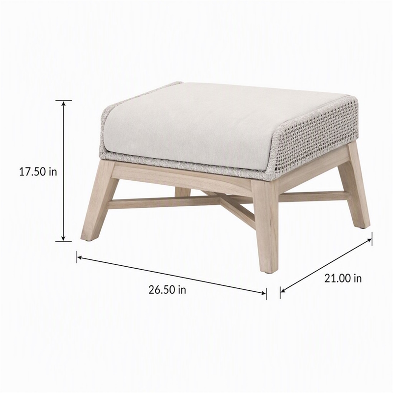 Afuera Living Outdoor Footstool with Teak Legs and Rope Design in Taupe