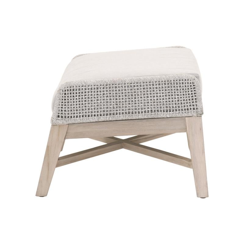 Afuera Living Outdoor Footstool with Teak Legs and Rope Design in Taupe