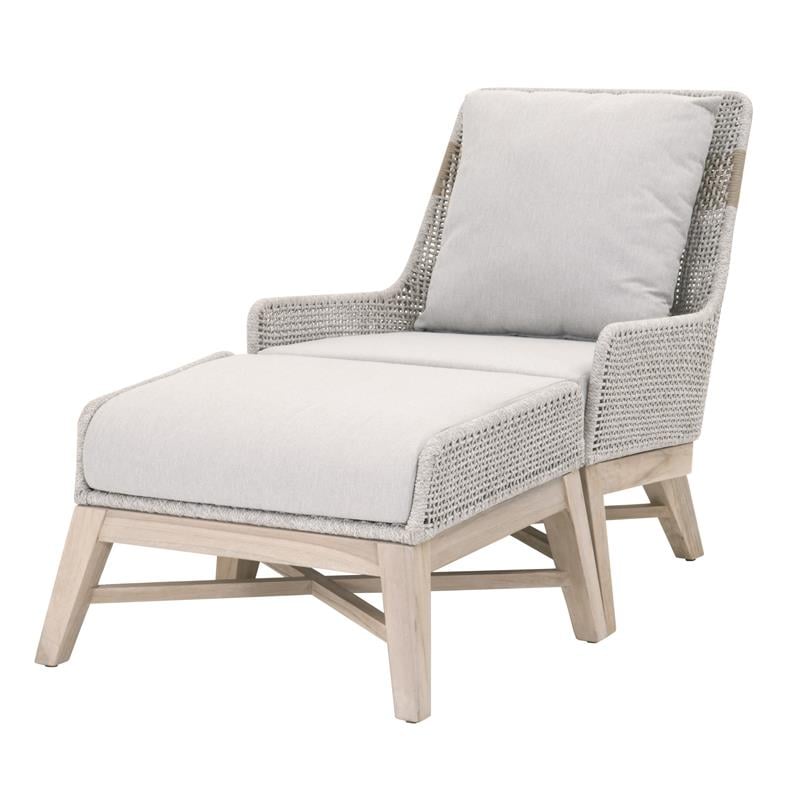 Afuera Living Outdoor Footstool with Teak Legs and Rope Design in Taupe