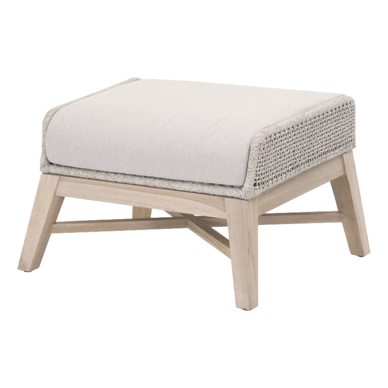 Afuera Living Outdoor Footstool with Teak Legs and Rope Design in Taupe